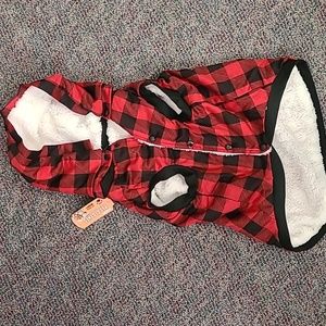 NWT Warm Red and Black Buffalo Plaid Sherpa Dog Coat